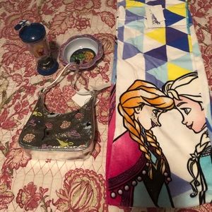 Disney towel / purse / plate and cup with straw